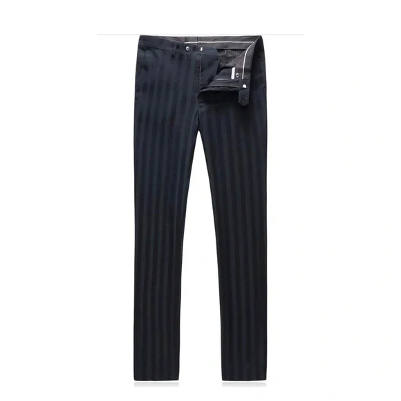 Mens 2 Piece Suit Slim Fit Stripe Tuxedo Blazer Pants Set - Picture 5 of 7